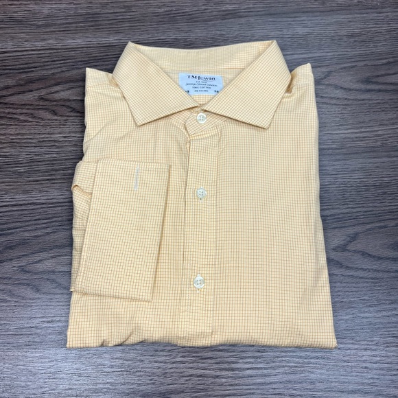 T.M.Lewin Shirts Tm Lewin Yellow Check French Cuff Dress Shirt 938